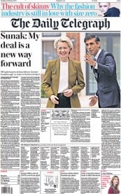The Daily Telegraph (UK) Newspaper Front Page for 28 February 2023