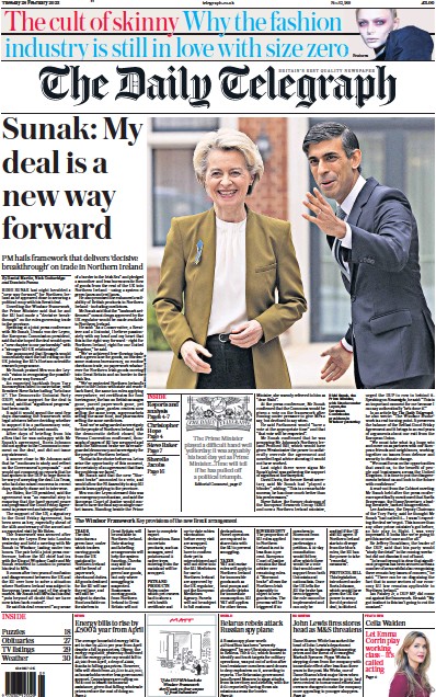 The Daily Telegraph Newspaper Front Page (UK) for 28 February 2023