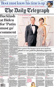 The Daily Telegraph (UK) Newspaper Front Page for 28 March 2022