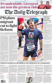 The Daily Telegraph front page for 28 April 2025