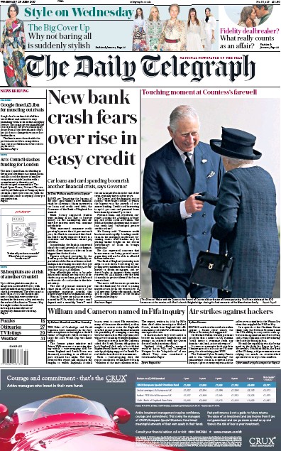 The Daily Telegraph Newspaper Front Page (UK) for 28 June 2017