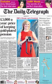 The Daily Telegraph Newspaper Front Page (UK) for 28 July 2011