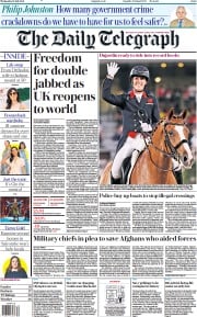 The Daily Telegraph (UK) Newspaper Front Page for 28 July 2021