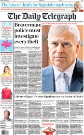 The Daily Telegraph (UK) Newspaper Front Page for 28 August 2023