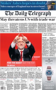 The Daily Telegraph (UK) Newspaper Front Page for 28 September 2017