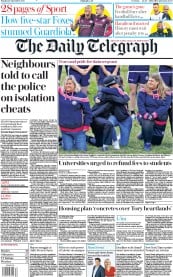 The Daily Telegraph (UK) Newspaper Front Page for 28 September 2020