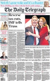 The Daily Telegraph (UK) Newspaper Front Page for 28 September 2022