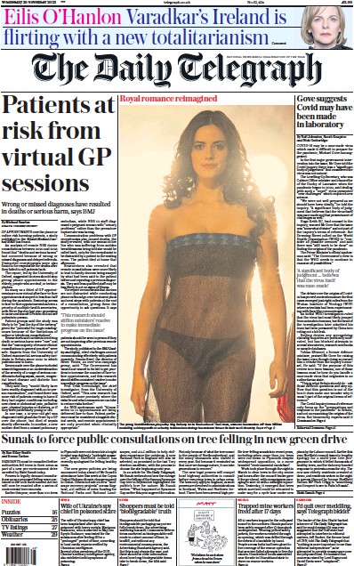 The Daily Telegraph Newspaper Front Page (UK) for 29 November 2023