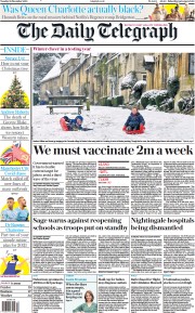 The Daily Telegraph (UK) Newspaper Front Page for 29 December 2020