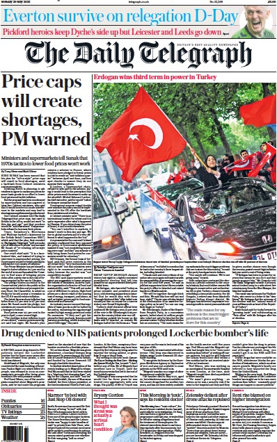 The Daily Telegraph Newspaper Front Page (UK) for 29 May 2023