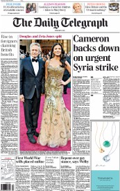 The Daily Telegraph (UK) Newspaper Front Page for 29 August 2013