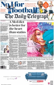 The Daily Telegraph (UK) Newspaper Front Page for 29 August 2016