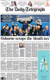 The Daily Telegraph (UK) Newspaper Front Page for 29 September 2014