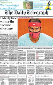 The Daily Telegraph (UK) Newspaper Front Page for 29 September 2020