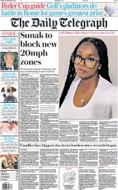 The Daily Telegraph front page for 29 September 2023