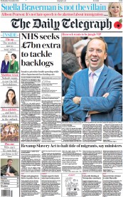 The Daily Telegraph (UK) Newspaper Front Page for 2 November 2022