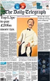 The Daily Telegraph (UK) Newspaper Front Page for 2 December 2016