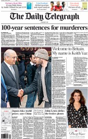 The Daily Telegraph (UK) Newspaper Front Page for 2 January 2014
