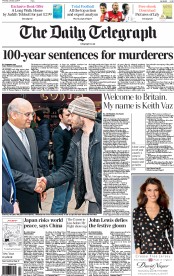 The Daily Telegraph Newspaper Front Page (UK) for 2 January 2014