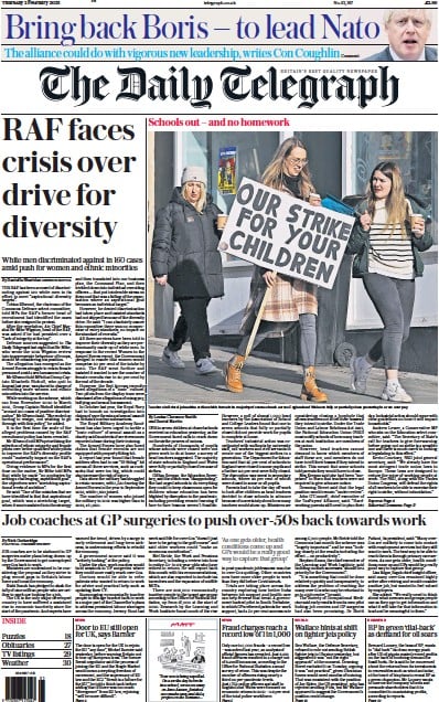 The Daily Telegraph Newspaper Front Page (UK) for 2 February 2023