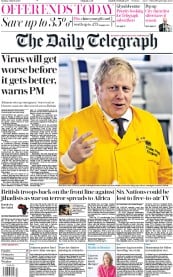 The Daily Telegraph (UK) Newspaper Front Page for 2 March 2020