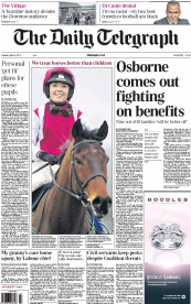 The Daily Telegraph Newspaper Front Page (UK) for 2 April 2013
