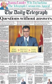 The Daily Telegraph (UK) Newspaper Front Page for 2 April 2020