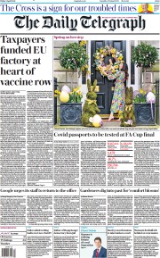 The Daily Telegraph (UK) Newspaper Front Page for 2 April 2021