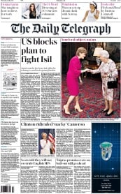 The Daily Telegraph Newspaper Front Page (UK) for 2 July 2015