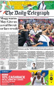 The Daily Telegraph (UK) Newspaper Front Page for 2 July 2018