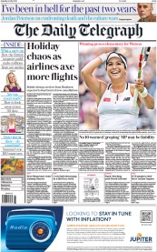 The Daily Telegraph front page for 2 July 2022