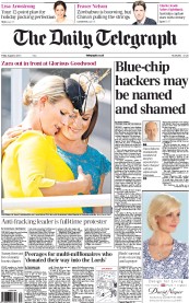 The Daily Telegraph (UK) Newspaper Front Page for 2 August 2013