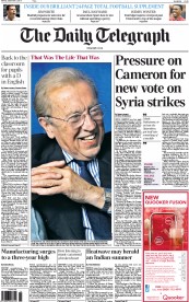 The Daily Telegraph (UK) Newspaper Front Page for 2 September 2013