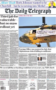 The Daily Telegraph (UK) Newspaper Front Page for 2 September 2021