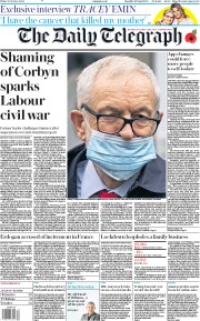The Daily Telegraph (UK) Newspaper Front Page for 30 October 2020