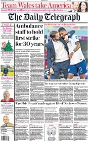 The Daily Telegraph front page for 30 November 2022