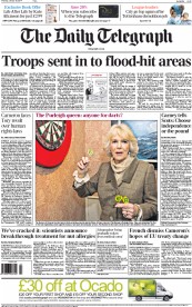 The Daily Telegraph (UK) Newspaper Front Page for 30 January 2014