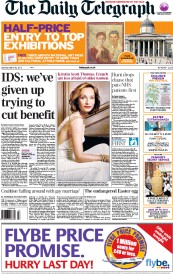 The Daily Telegraph (UK) Newspaper Front Page for 30 March 2013