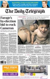 The Daily Telegraph (UK) Newspaper Front Page for 30 April 2014