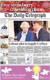 The Daily Telegraph (UK) Newspaper Front Page for 30 April 2016