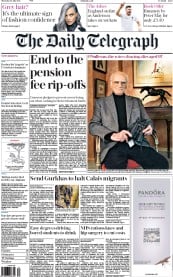 The Daily Telegraph Newspaper Front Page (UK) for 30 July 2015