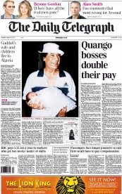 The Daily Telegraph (UK) Newspaper Front Page for 30 August 2011