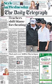 The Daily Telegraph (UK) Newspaper Front Page for 30 August 2017