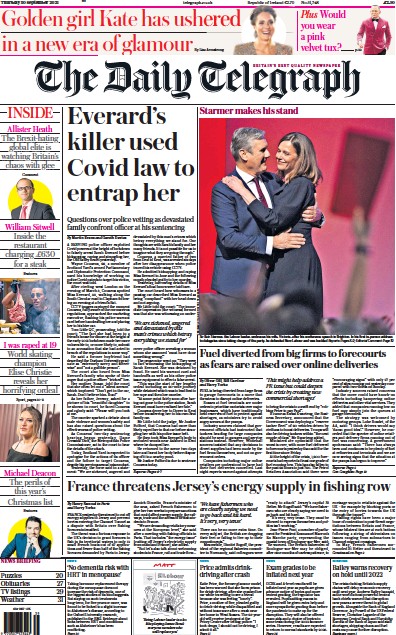 The Daily Telegraph Newspaper Front Page (UK) for 30 September 2021