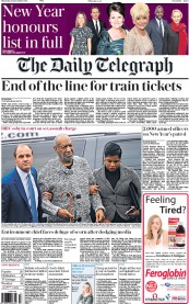 The Daily Telegraph (UK) Newspaper Front Page for 31 December 2015