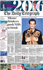The Daily Telegraph (UK) Newspaper Front Page for 31 December 2016