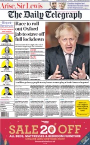 The Daily Telegraph (UK) Newspaper Front Page for 31 December 2020