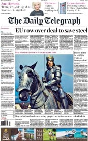 The Daily Telegraph (UK) Newspaper Front Page for 31 March 2016