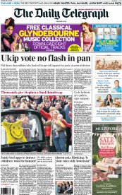 The Daily Telegraph (UK) Newspaper Front Page for 31 May 2014