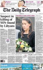 The Daily Telegraph Newspaper Front Page (UK) for 31 August 2011